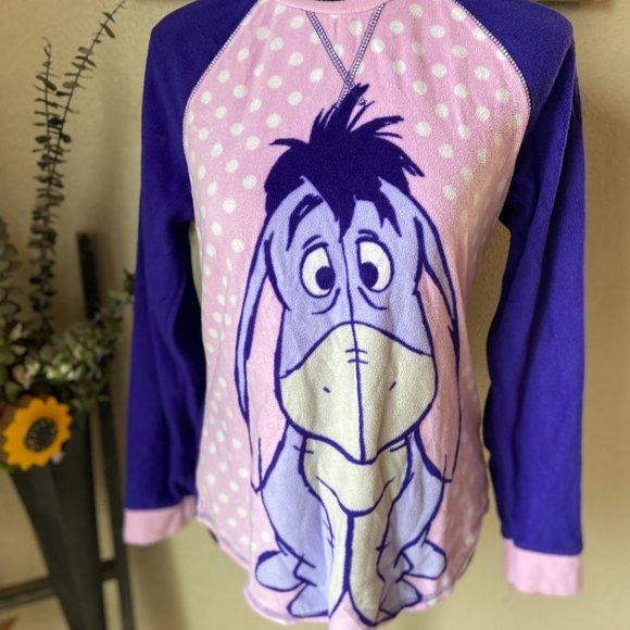 5/$10 Disney Winnie the Pooh Eeyore Pink & Blue Fleece Sleep Shirt S - Picture 2 of 6